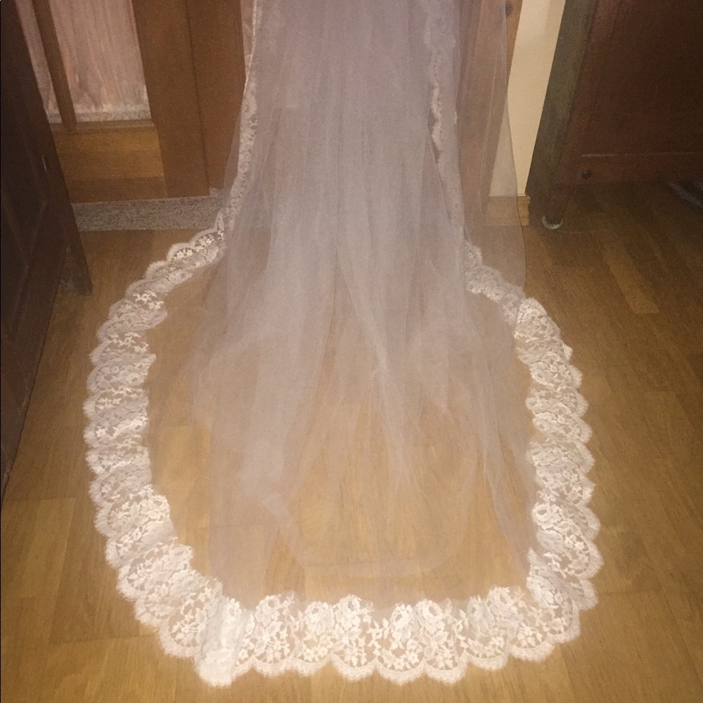 VTG / ANTIQ PRETTY LACE EDGED TOULLE BRIDAL VEIL